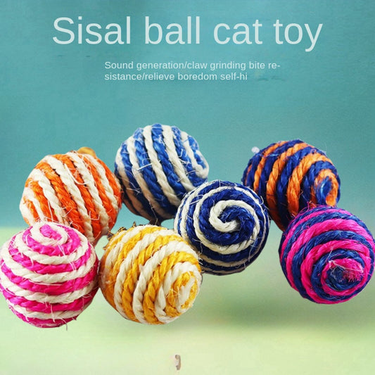 1PCS Feathered Sisal Ball Cat Toy for Self-Entertainment and Boredom Relief, Durable Cat Toy for Scratching and Biting