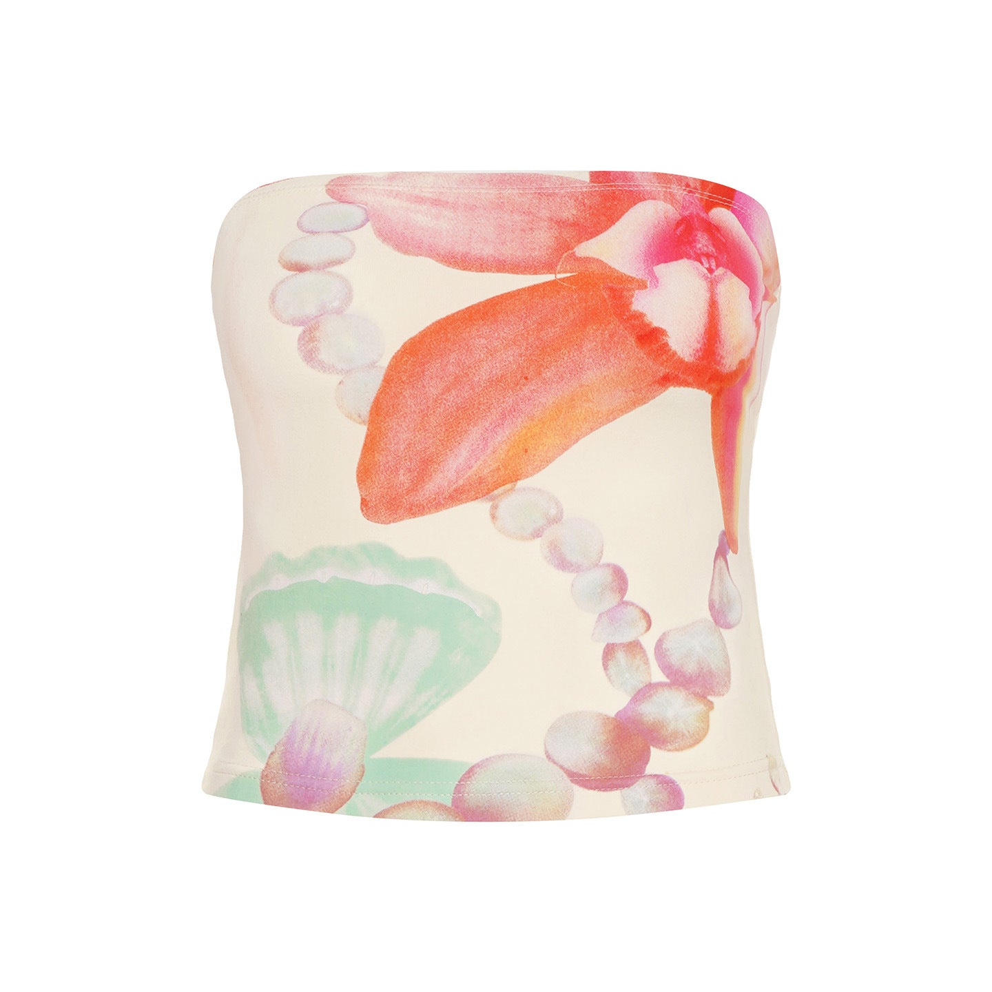 Street Style Vacation Island Shell Print Off-Shoulder Fitted Wrap Crop Top Women's Sexy Tight Versatile Top