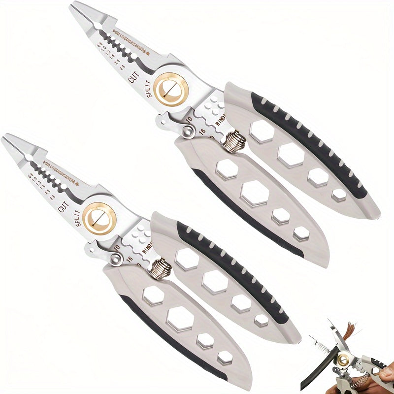 The Multi-Functional Wire Stripper (White Center 7 Inches), Special Tool For Electricians To Remove The Insulation Of Wires. It Is Made Of Stainless Steel And Is Used To Break And Strip Wires