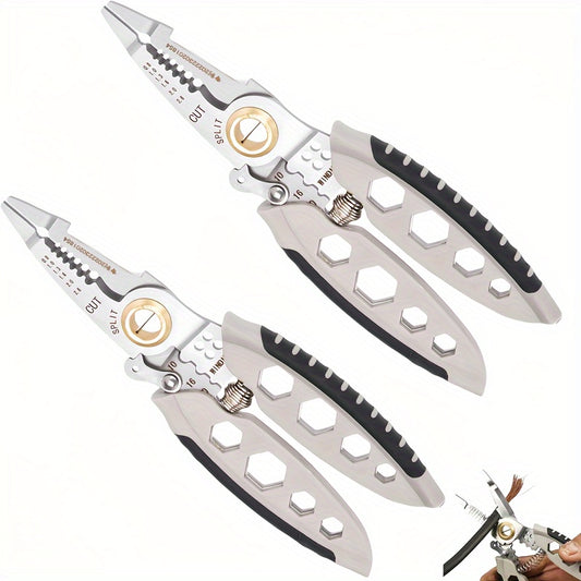 The Multi-Functional Wire Stripper (White Center 7 Inches), Special Tool For Electricians To Remove The Insulation Of Wires. It Is Made Of Stainless Steel And Is Used To Break And Strip Wires