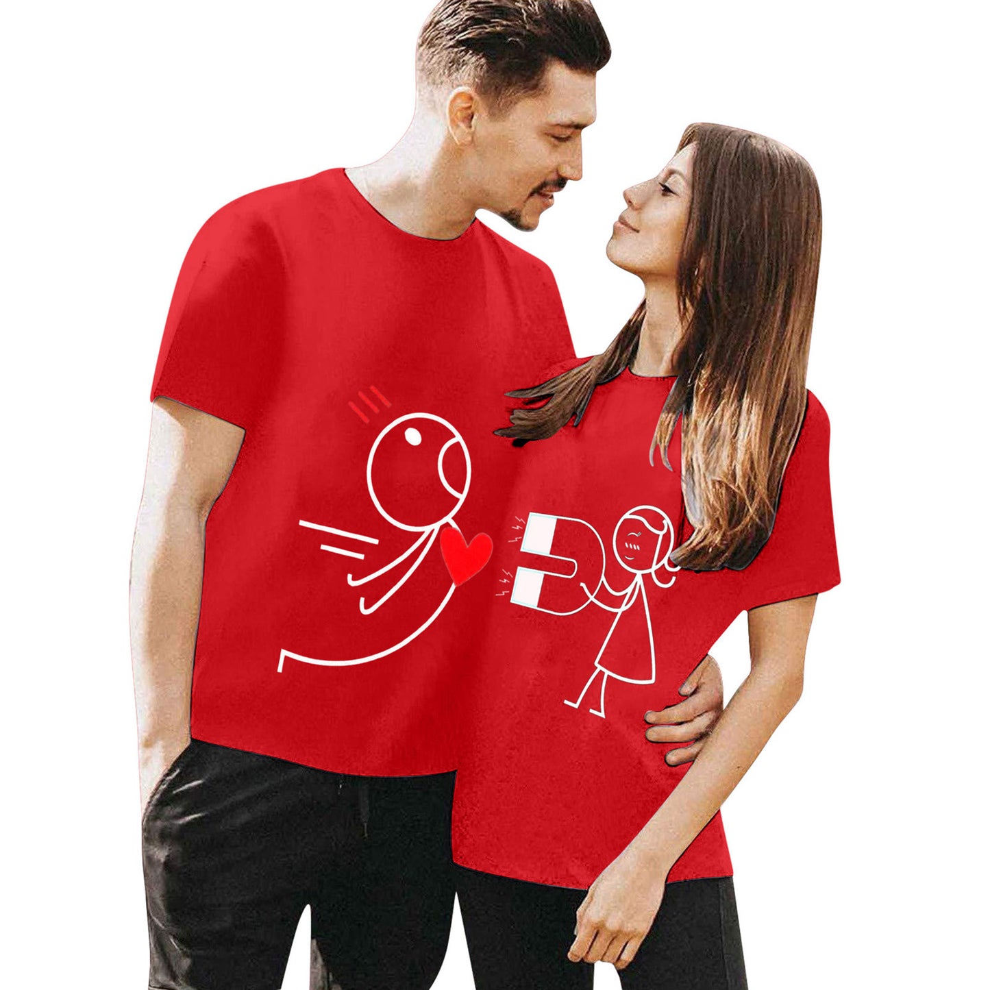 Casual Cartoon Print Couple T-Shirts for Women, European and American Style, Simple Design, Unisex Fashion Top