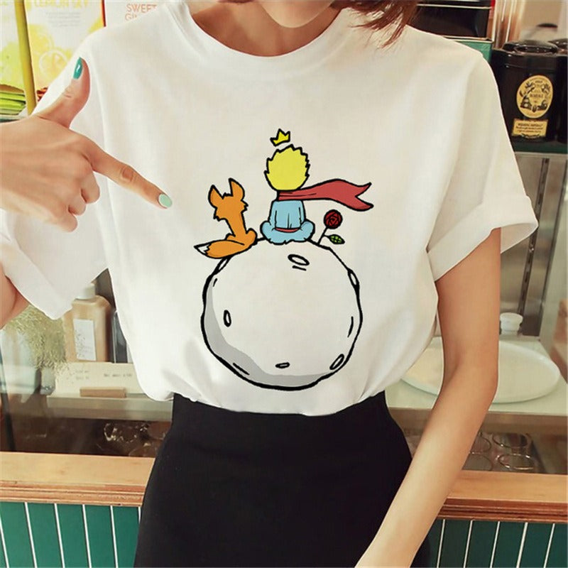 Summer Little Prince Pattern Printed Women's T-shirt Fashionable and Exquisite Women's Top Girls' Summer Wear