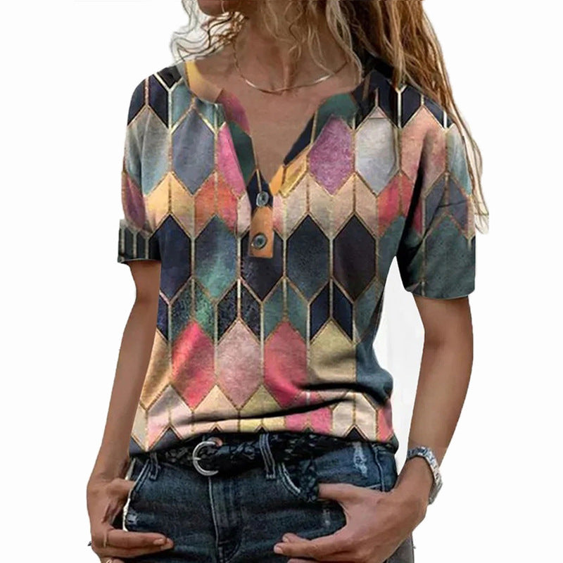 New T-shirt with contrasting print, long sleeved tie, V-neck base, top for women