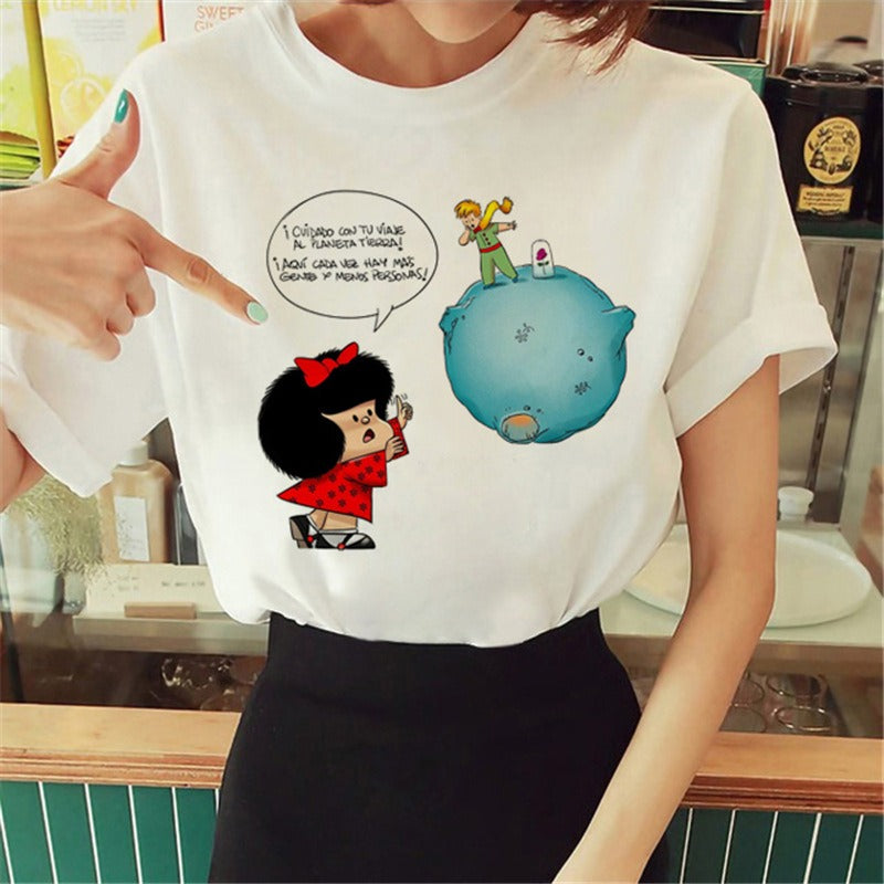 Summer Little Prince Pattern Printed Women's T-shirt Fashionable and Exquisite Women's Top Girls' Summer Wear