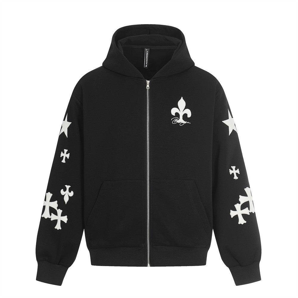 Cross PU Leather Embroidered Hoodie