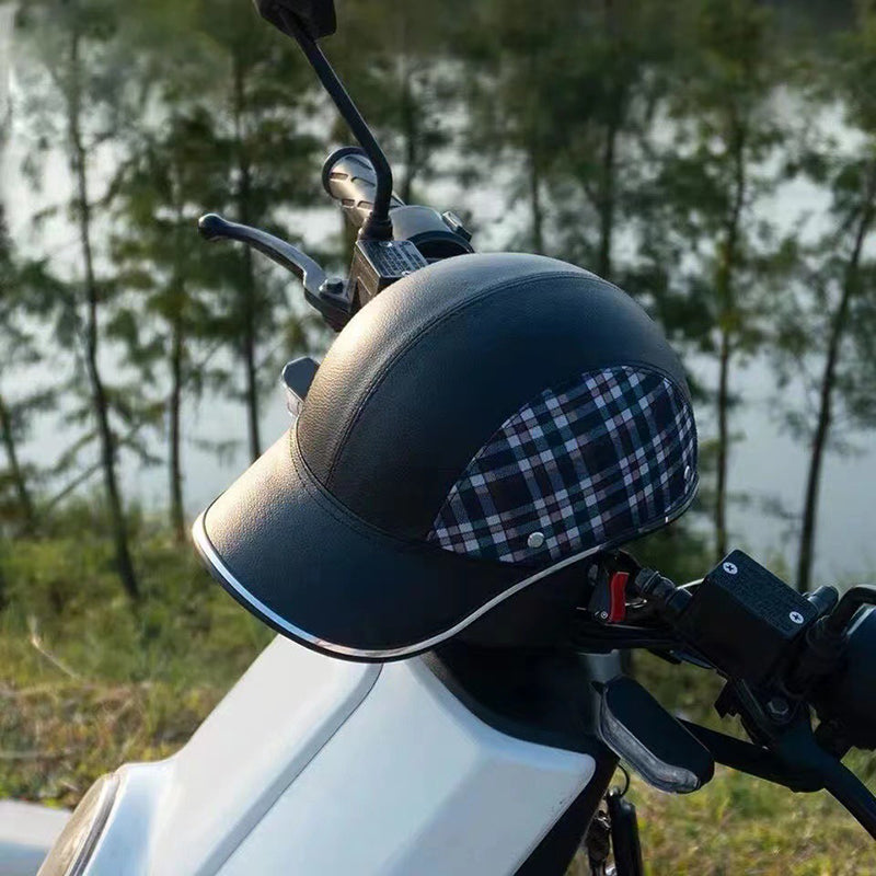 Motorcycle Helmet Summer Half Helmet Electric Car Leather Hat Men's and Women's Personality Baseball Leather Helmet