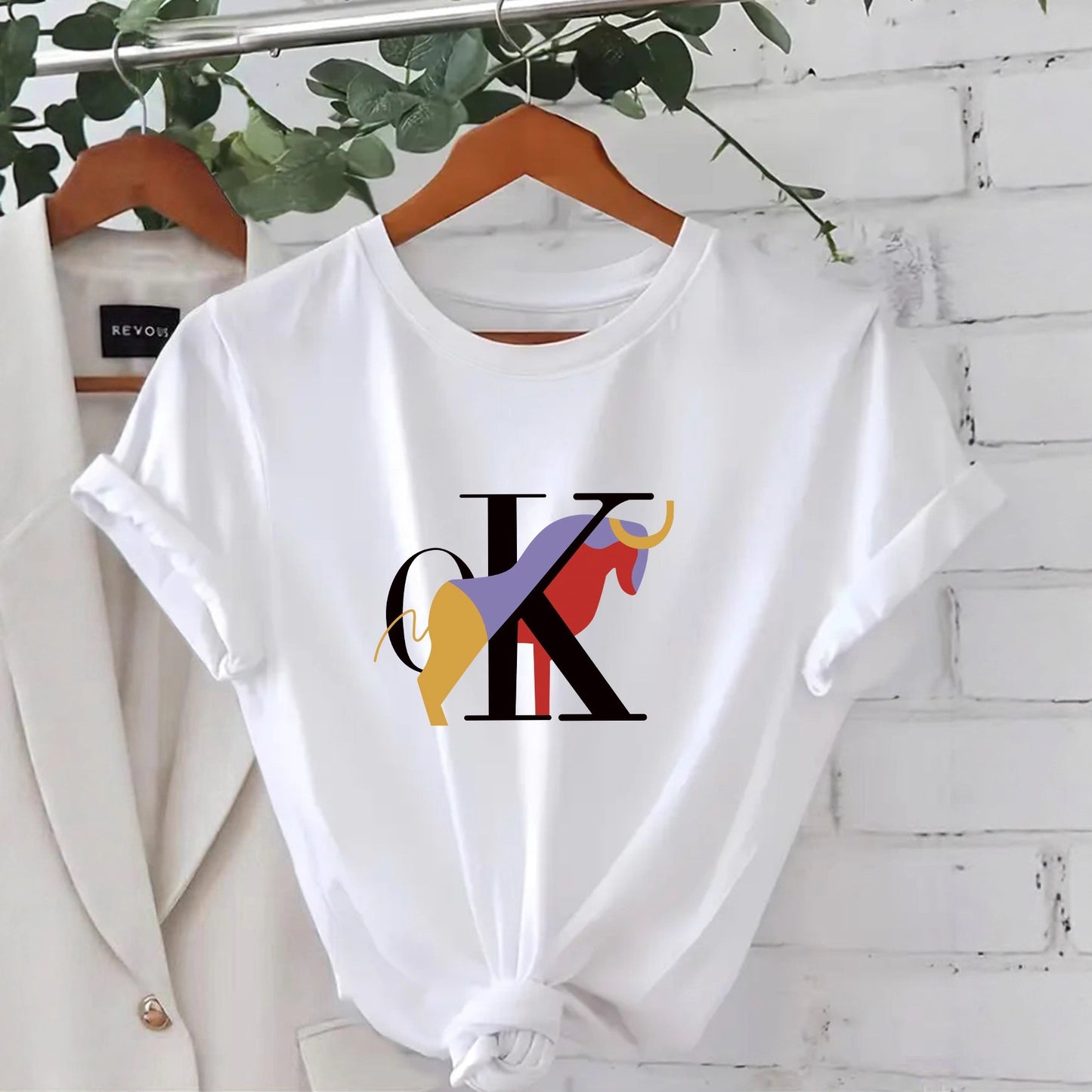 Multi-color Round Neck Short Sleeve