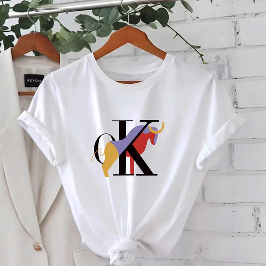 Multi-color Round Neck Short Sleeve