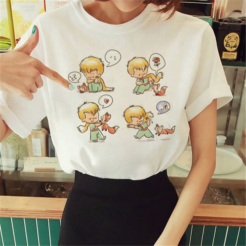 Summer Little Prince Pattern Printed Women's T-shirt Fashionable and Exquisite Women's Top Girls' Summer Wear