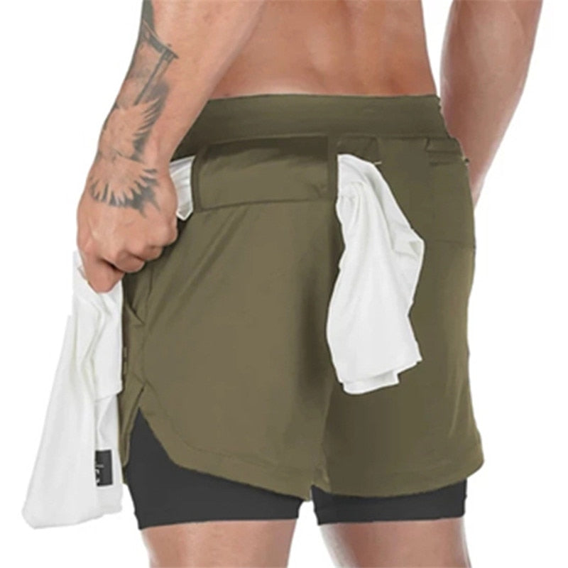 2020 Camo Running Shorts Men 2 In 1 Double-deck Quick Dry GYM Sport Shorts Fitness Jogging Workout Shorts Men Sports Short Pants