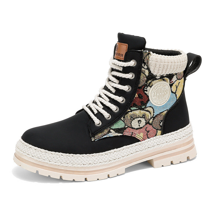 Winter high top Martin boots men's plush workwear trendy boots men's motorcycle boots