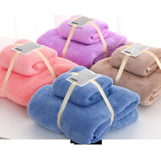 Coral Velvet Solid Color Towel Bath Towel Set Soft Absorbent Face Towel