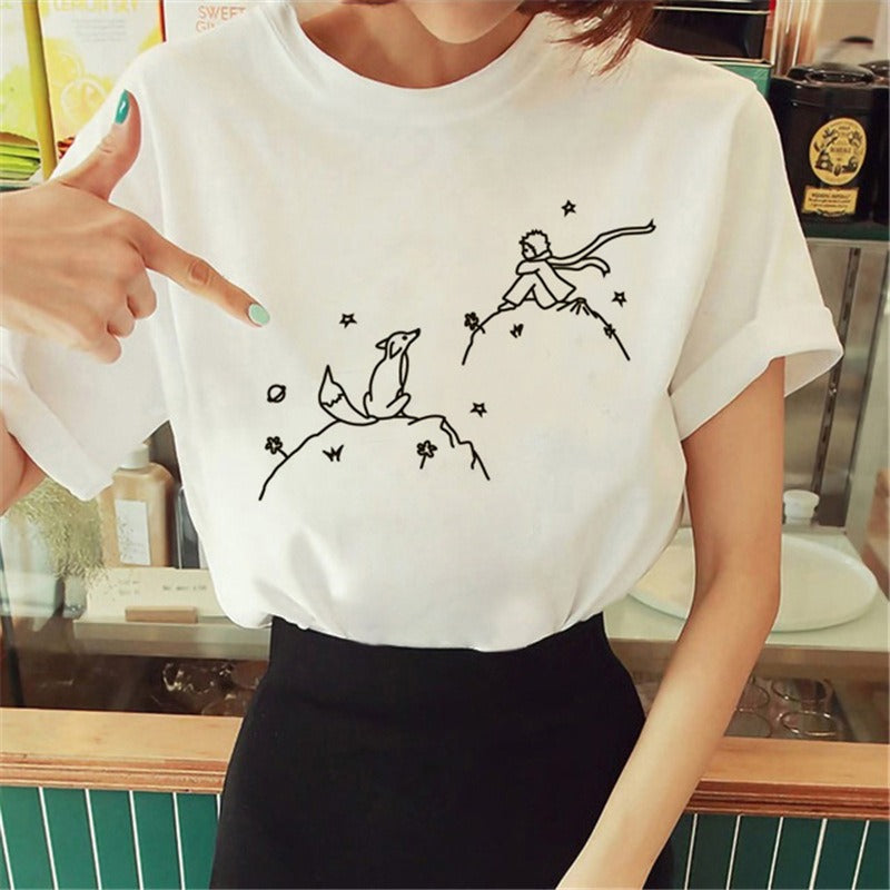 Summer Little Prince Pattern Printed Women's T-shirt Fashionable and Exquisite Women's Top Girls' Summer Wear