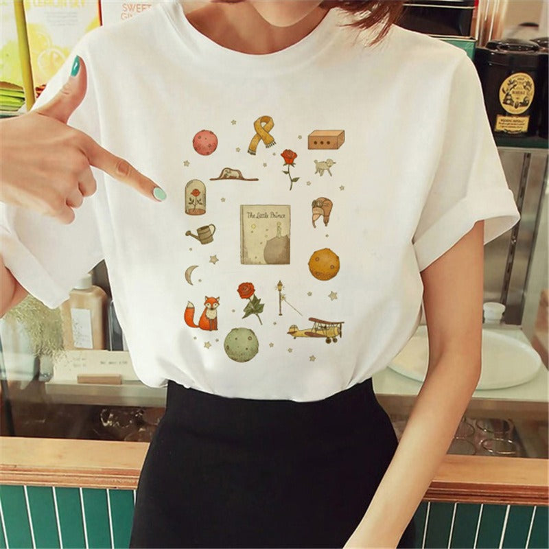 Summer Little Prince Pattern Printed Women's T-shirt Fashionable and Exquisite Women's Top Girls' Summer Wear