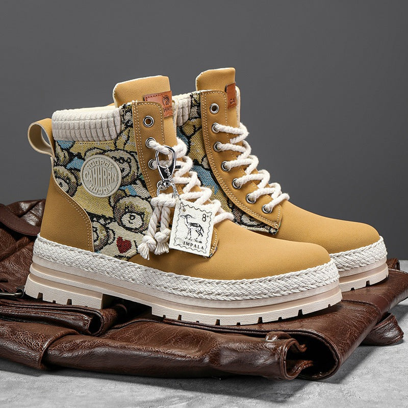 Winter high top Martin boots men's plush workwear trendy boots men's motorcycle boots