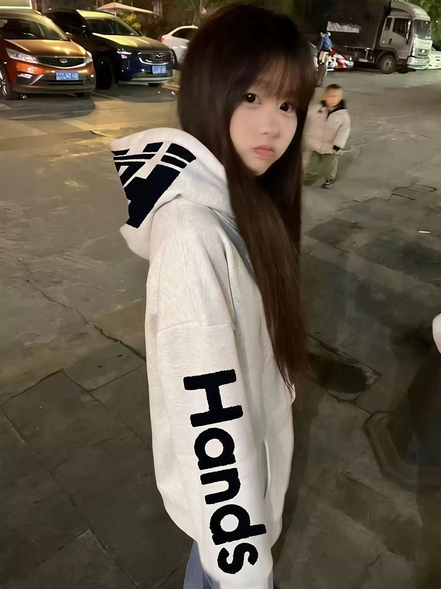 Hooded Fleece Sweatshirt for Women with Letter Embroidery