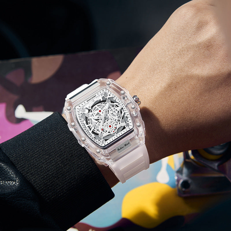 Cross-border Watch Unique Barrel-shaped Quartz Watch Fashion Transparent Men's Watch Waterproof Wristwatch