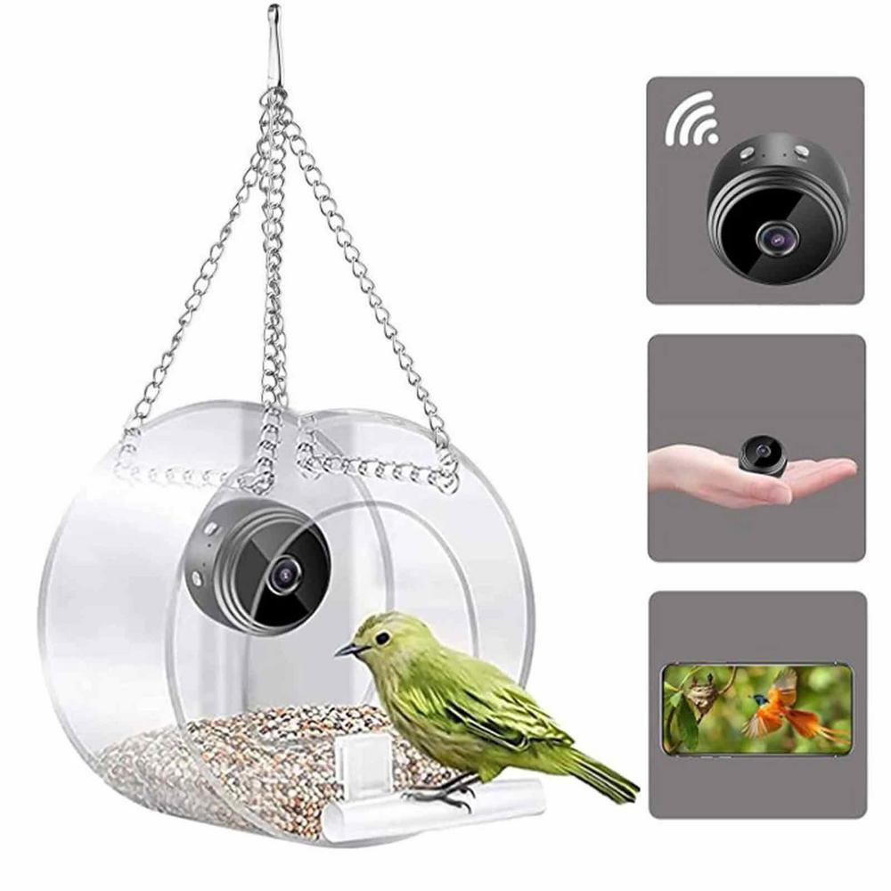 Outdoor Real-Time Monitoring Bird Feeder with HD Camera WiFi Transparent Visible Feeding