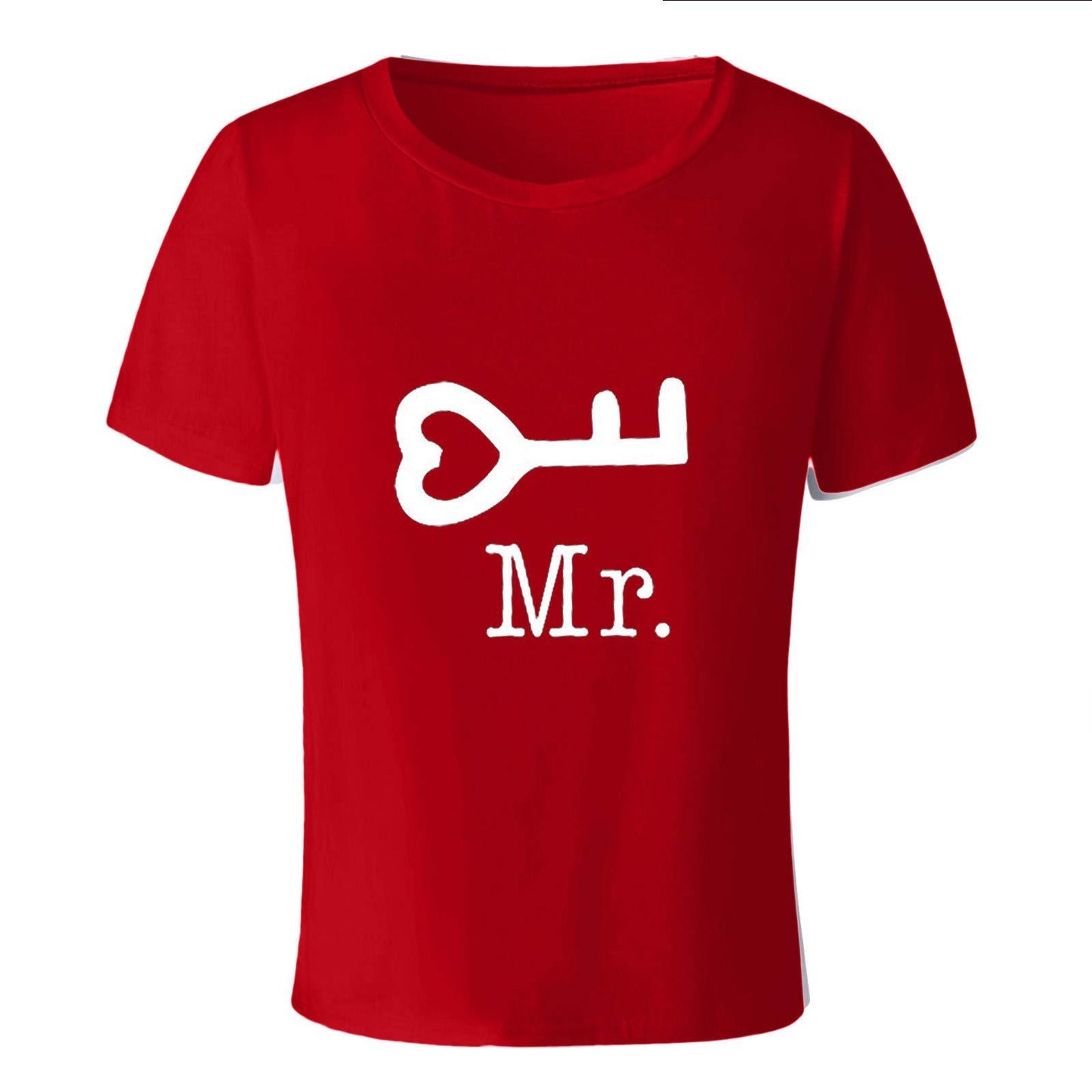 Casual Loose Fit Couple's T-Shirt with Mr Mrs Letter Lock Key Print Short Sleeve