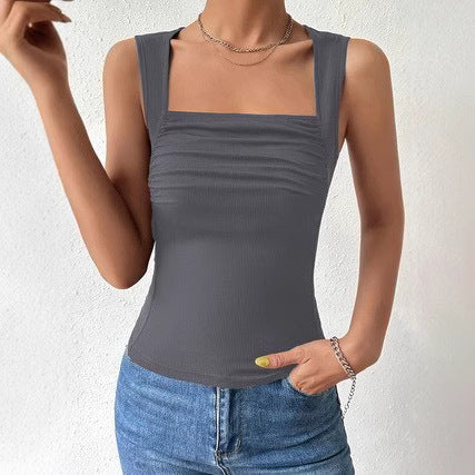 Sexy Fitted Elegant Versatile Small Stand Collar Sleeveless Tank Top