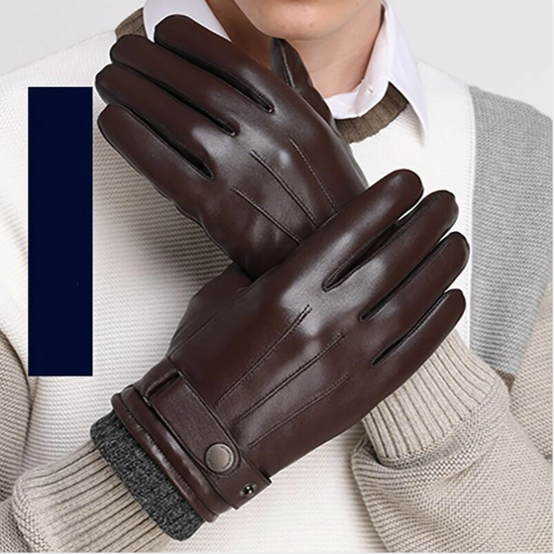Sheepskin Leather Gloves Men Winter Lined Thickened Warm Riding Motorcycle Driving Touch Screen Mitten Gloves