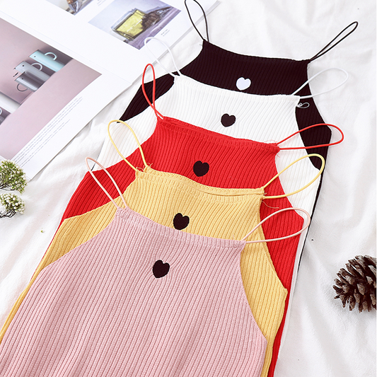 Women  Tops Sleeveless Vest Causal Solid Female Sexy Embroidery Heart  Bottom  Tops Summer