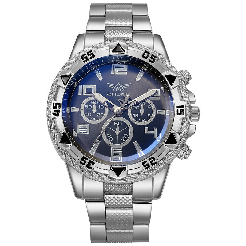 Men's casual sports men's watch steel strap quartz watch large dial