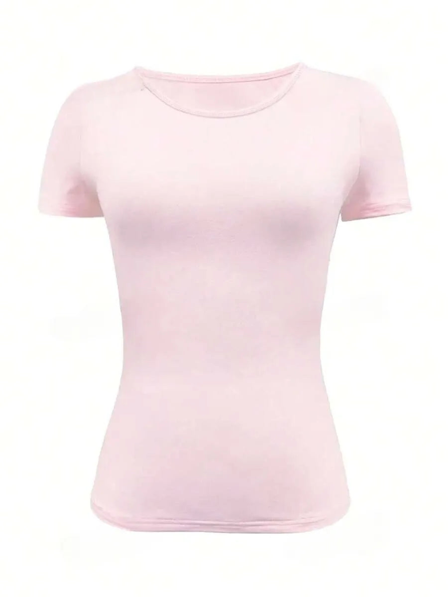 Short slim fit round neck short sleeved T-shirt