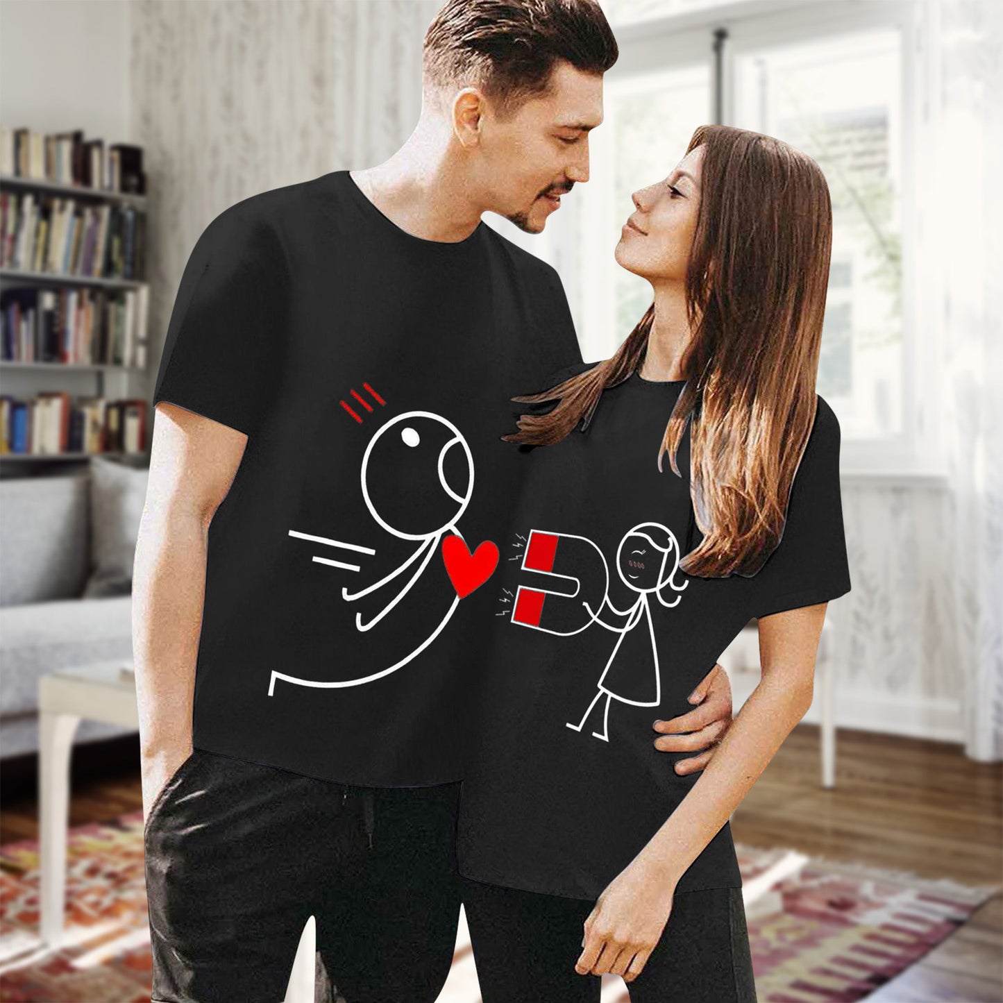 Casual Cartoon Print Couple T-Shirts for Women, European and American Style, Simple Design, Unisex Fashion Top