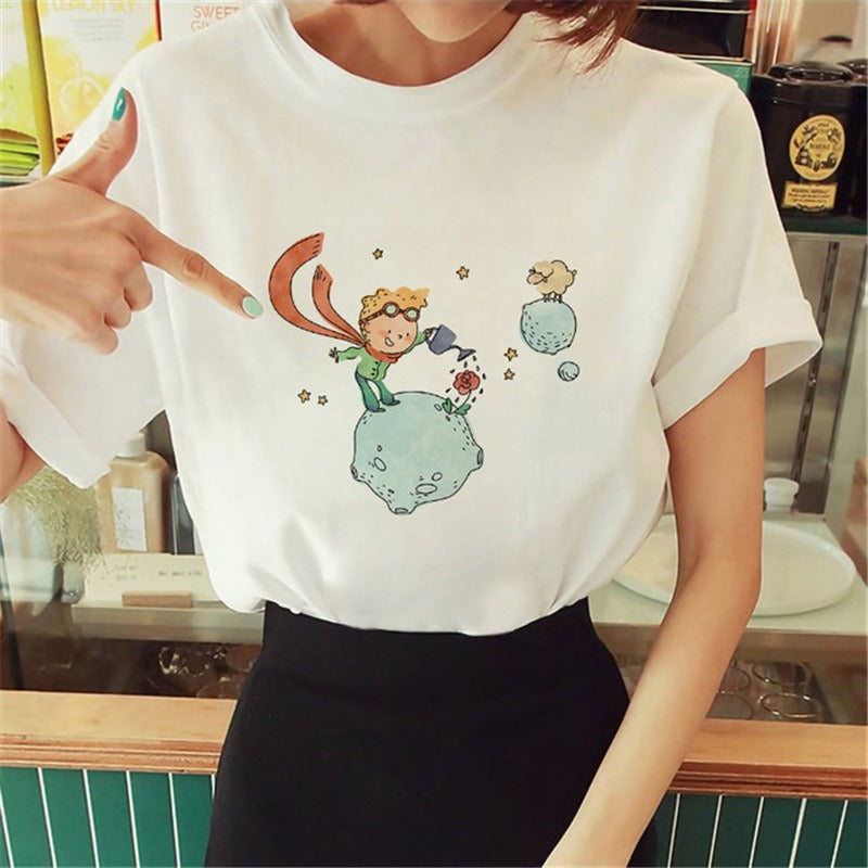Summer Little Prince Pattern Printed Women's T-shirt Fashionable and Exquisite Women's Top Girls' Summer Wear