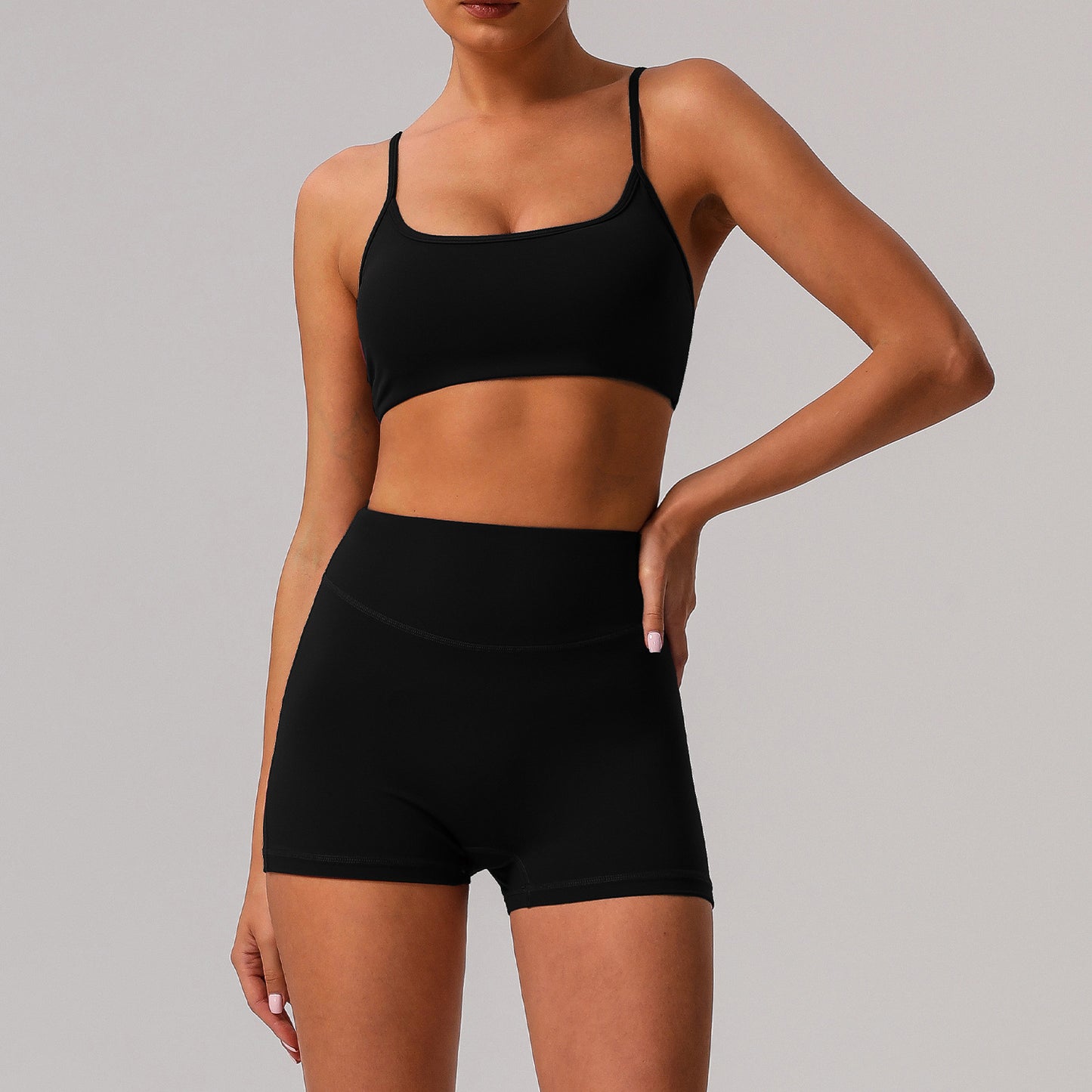 Solid color tight yoga suit quick drying fitness suit outdoor body shaping running suit women's fitness suit ﻿