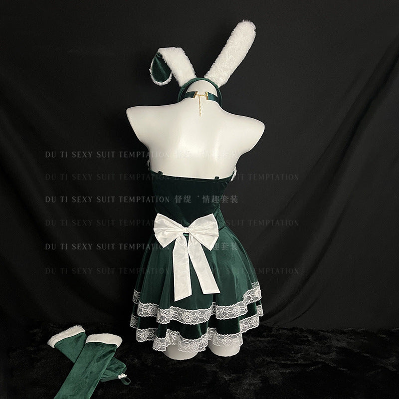 Feminine Winter Pure & Sexy Christmas Bunny Costume Velvet Dress Stage Performance Dress for Women S3