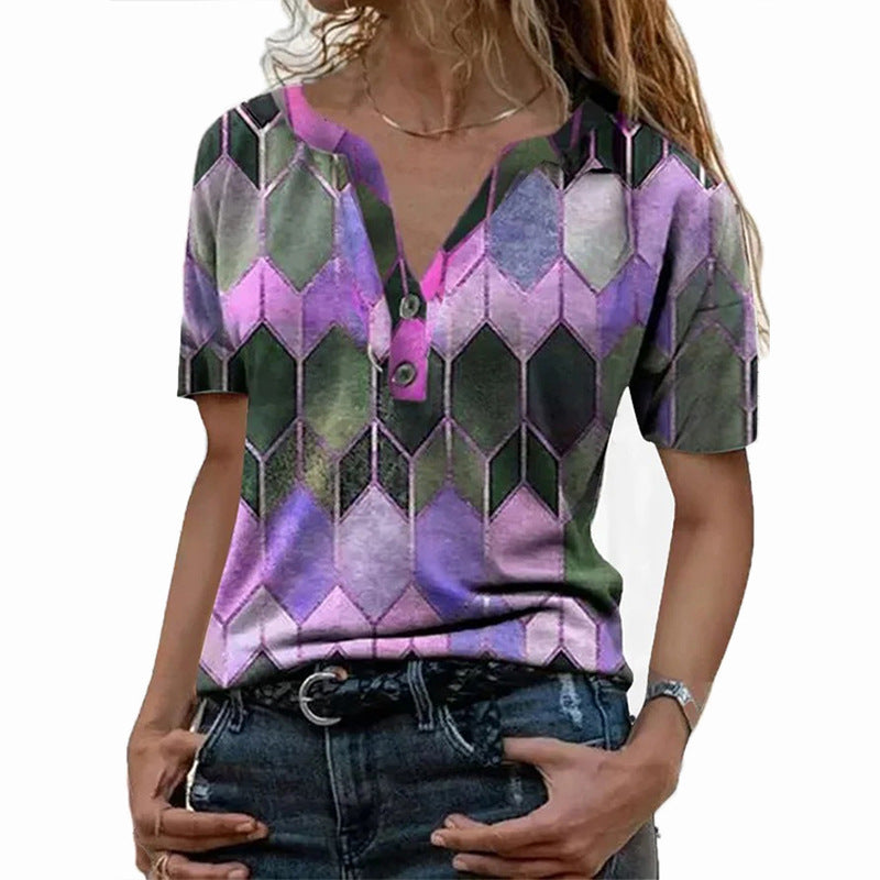 New T-shirt with contrasting print, long sleeved tie, V-neck base, top for women