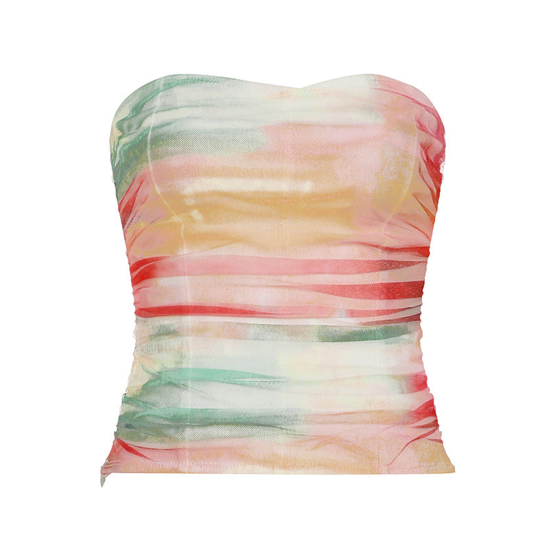 Street Style Vacation Island Shell Print Off-Shoulder Fitted Wrap Crop Top Women's Sexy Tight Versatile Top
