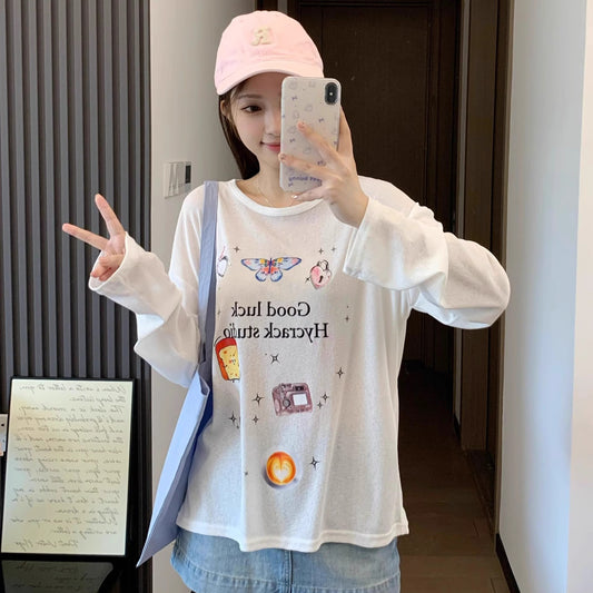 Fun Print Long Sleeve T-Shirt for Women,Lightweight, Loose Fit, Sun Protection Cover-Up