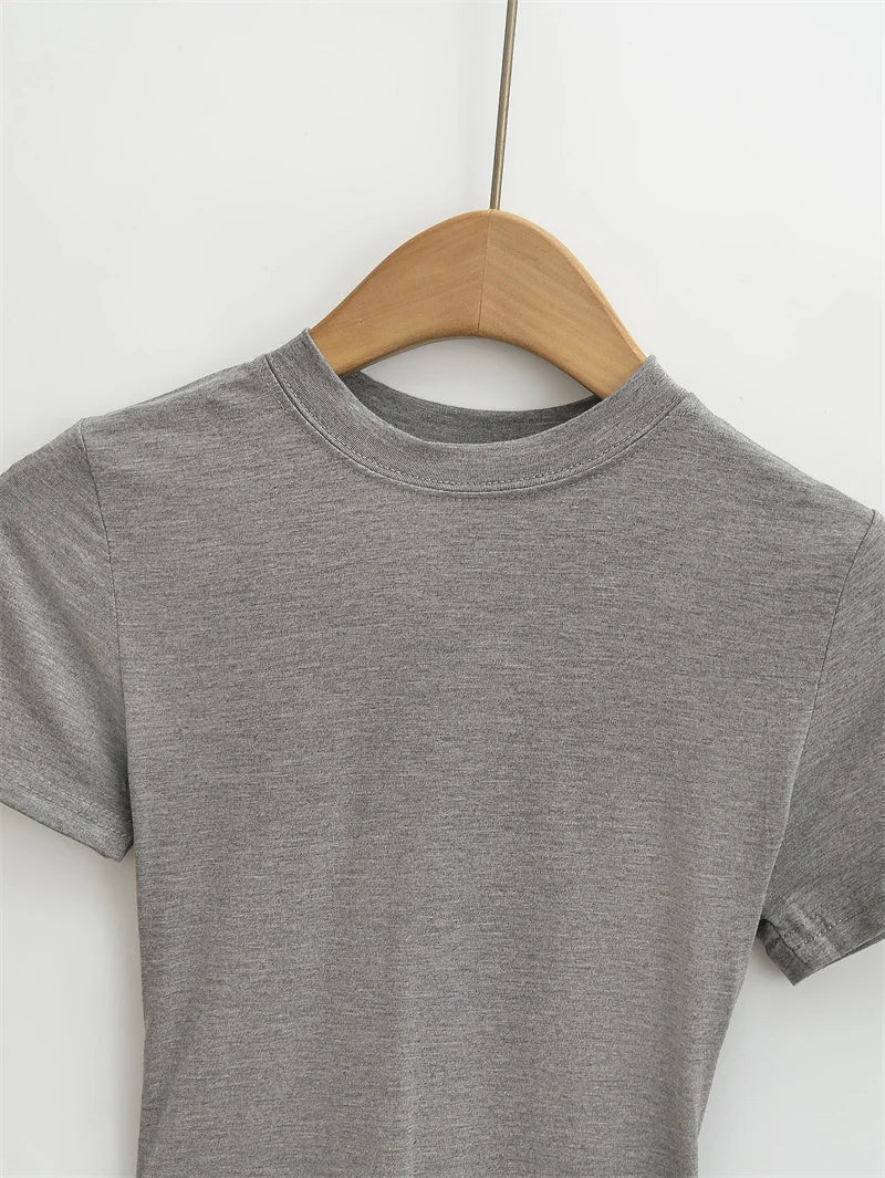 New High Quality Casual T shirt Sexy Slim Short Sleeves Fashion Trend Solid Women Clothing y2k Tops