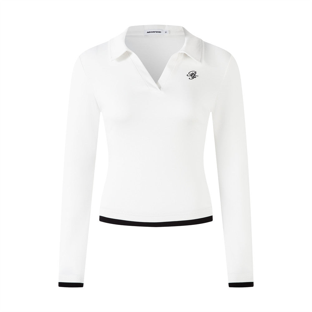 Color-block design long sleeve polo shirt