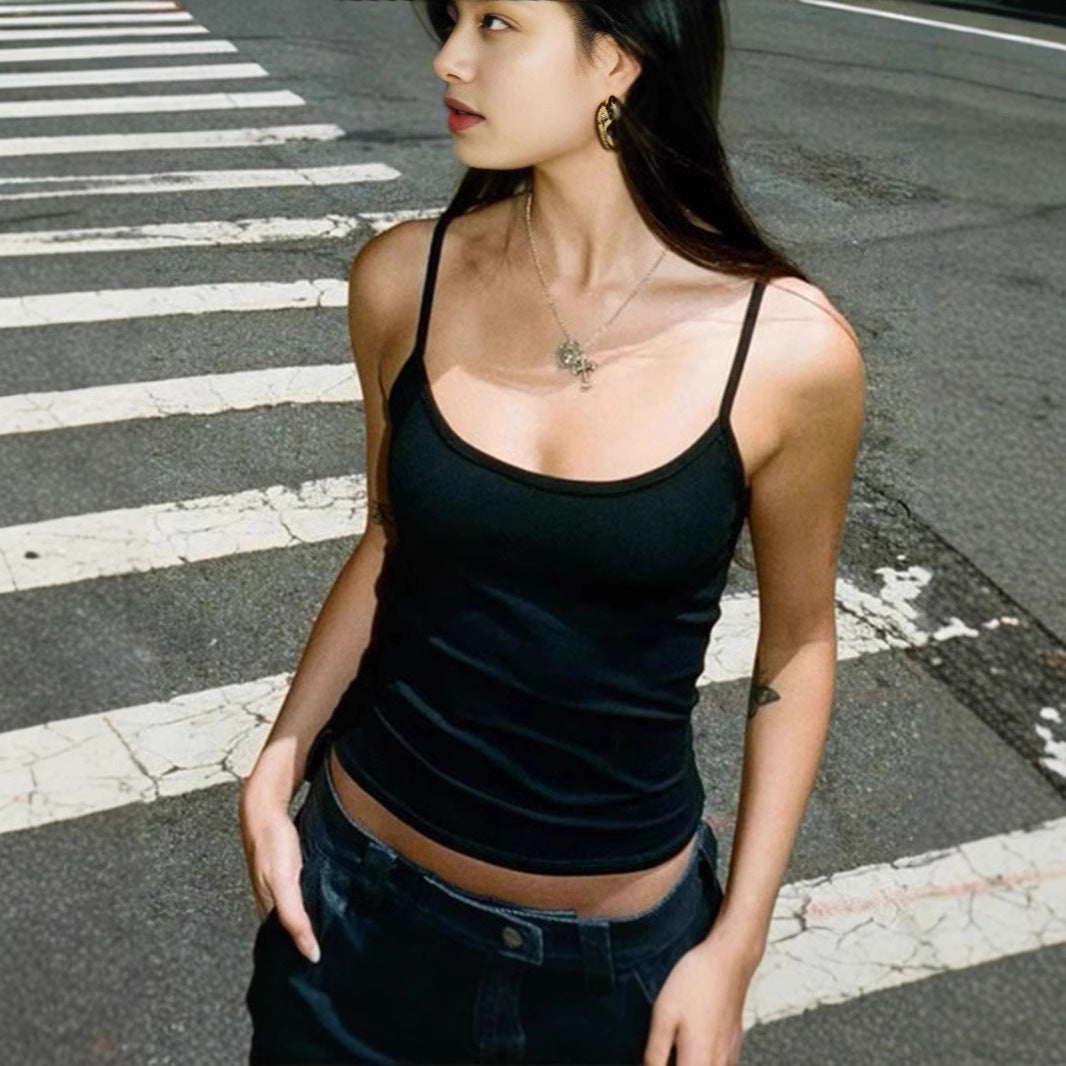Street Style Solid Color Basic One-Shoulder Square Neck Inner Wear Crop Top Summer All-in-One Outerwear Fitted Strapless Top