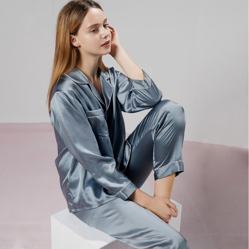 Spring simple solid color lapel cardigan pajamas are comfortable and can be worn outside