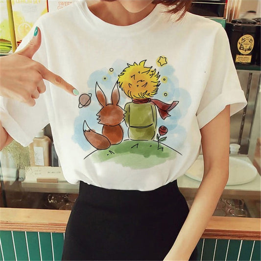 Summer Little Prince Pattern Printed Women's T-shirt Fashionable and Exquisite Women's Top Girls' Summer Wear