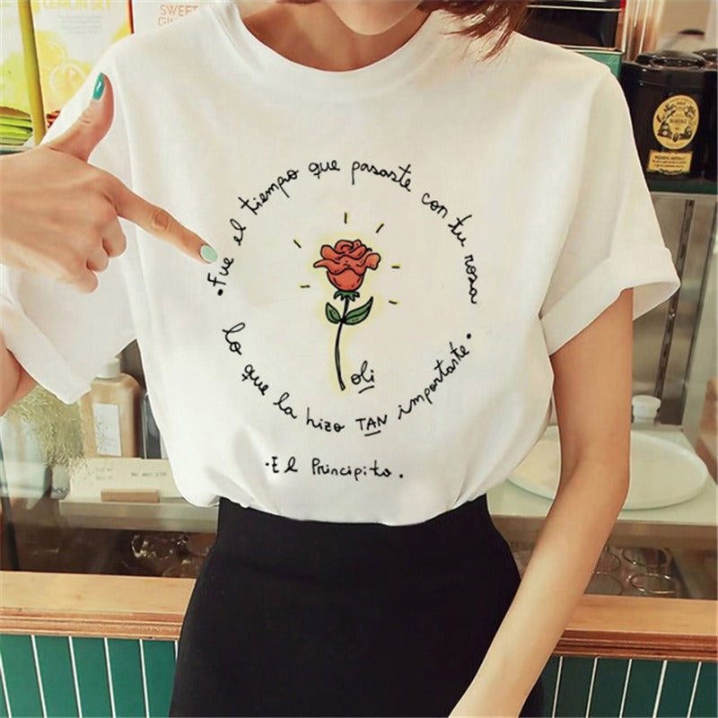 Summer Little Prince Pattern Printed Women's T-shirt Fashionable and Exquisite Women's Top Girls' Summer Wear