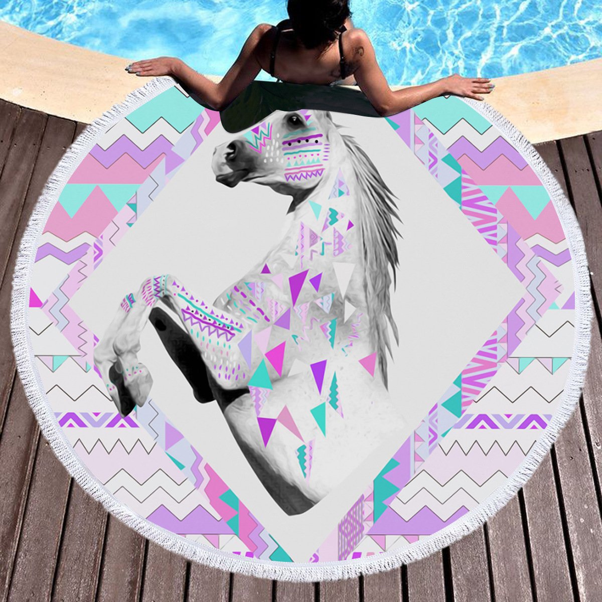 Bedding 3D printing horse  stamping Round Bohemian Beach towel home textile  Beach Towel Tapestry Blanket