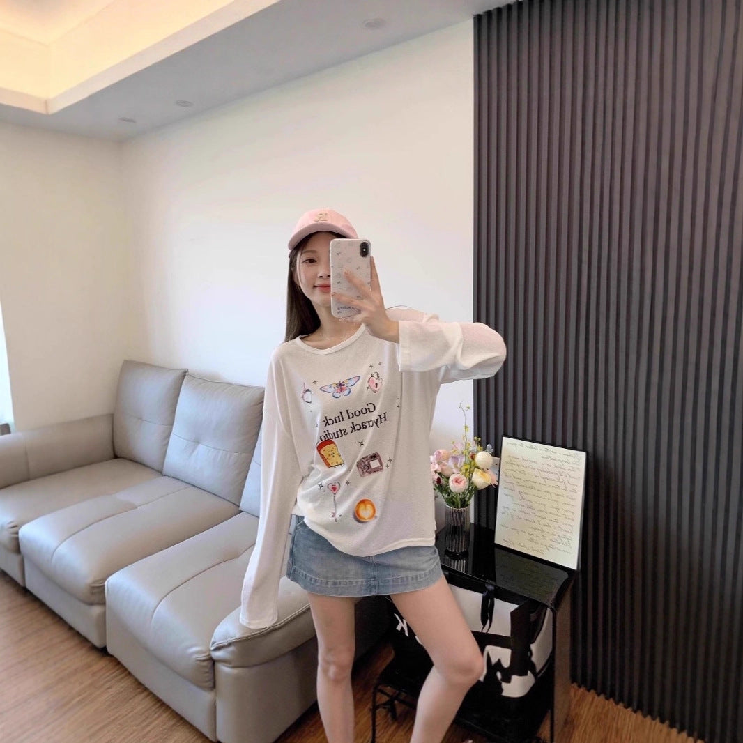 Fun Print Long Sleeve T-Shirt for Women,Lightweight, Loose Fit, Sun Protection Cover-Up
