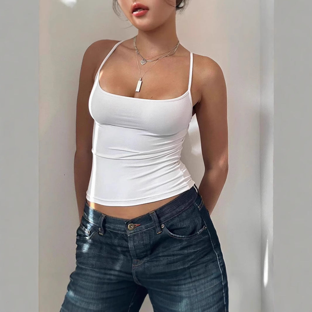 Street Style Solid Color Basic One-Shoulder Square Neck Inner Wear Crop Top Summer All-in-One Outerwear Fitted Strapless Top