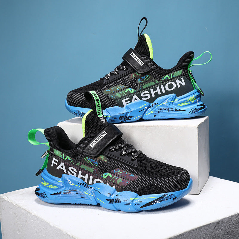 Spring And Summer New Flying Woven Upper Children's Casual Shoes Thick Sole Sneakers Girls Trendy Shoes Mesh Shoes