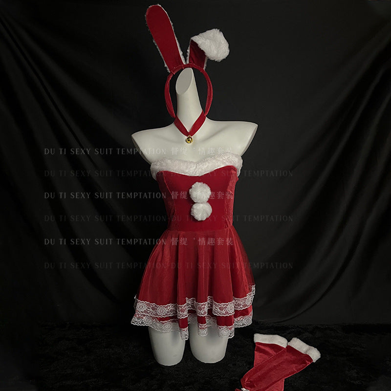Feminine Winter Pure & Sexy Christmas Bunny Costume Velvet Dress Stage Performance Dress for Women S3