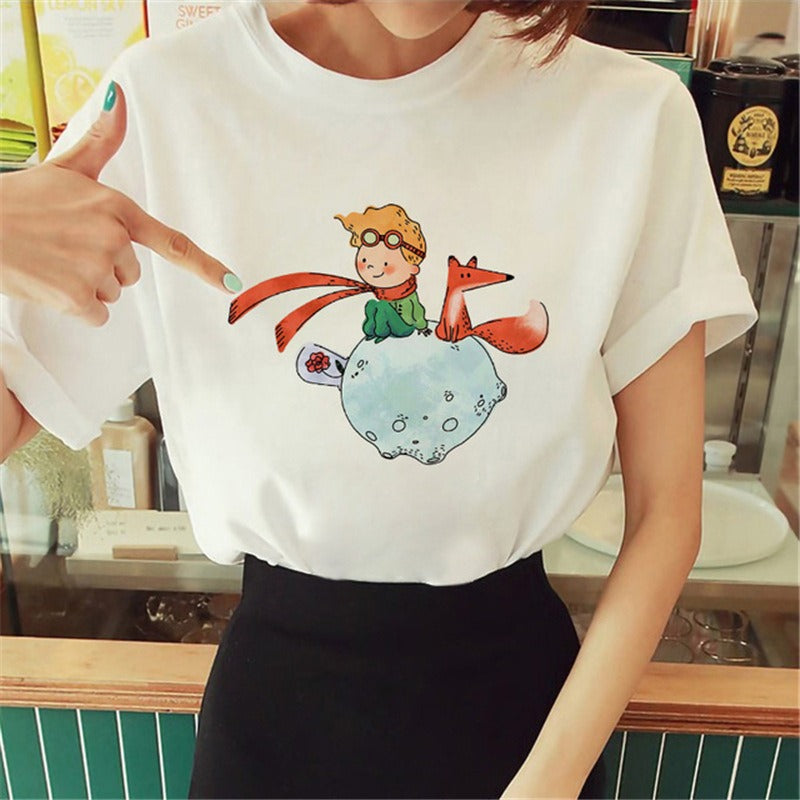Summer Little Prince Pattern Printed Women's T-shirt Fashionable and Exquisite Women's Top Girls' Summer Wear