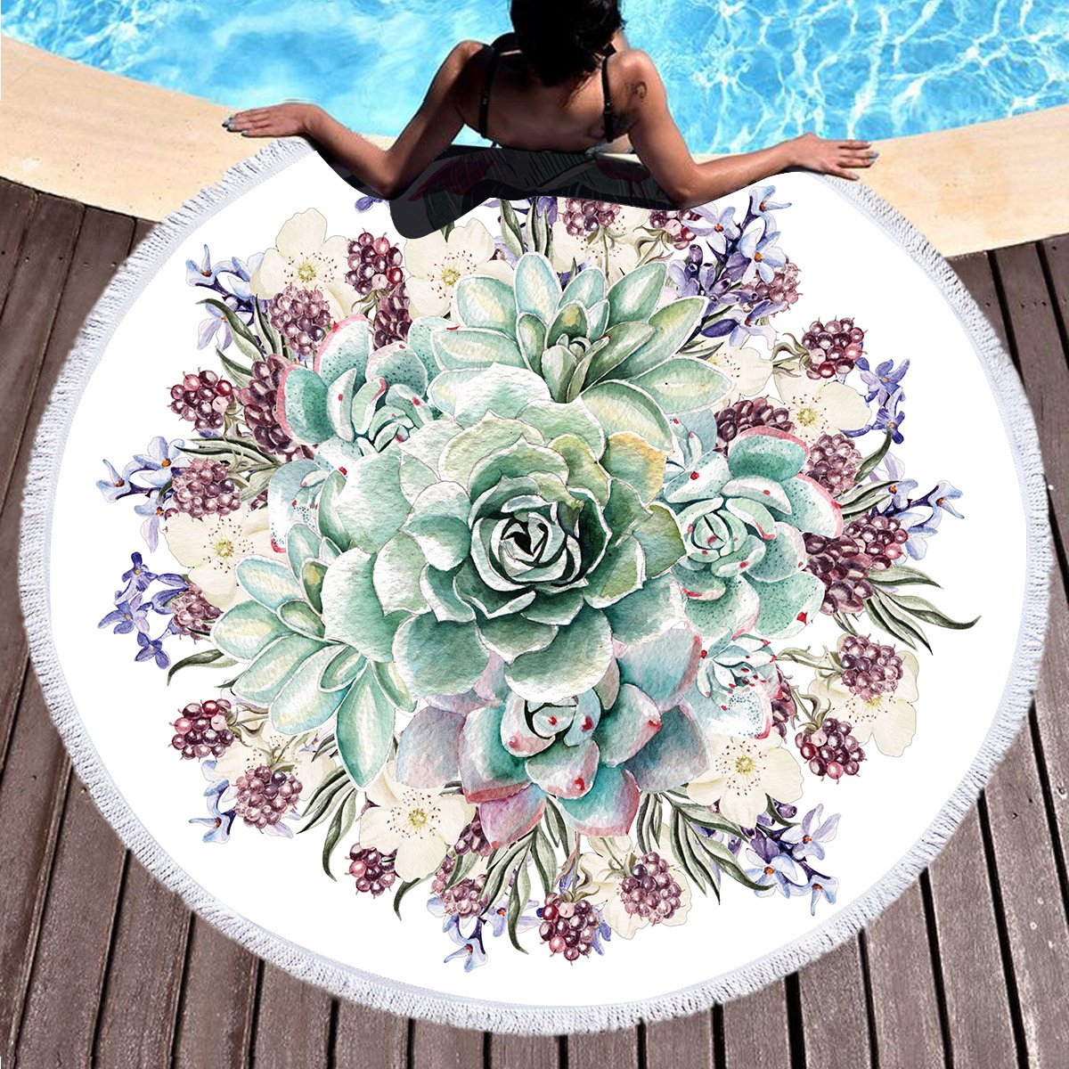 Bedding 3D printing Round Succulents Beach towel home textile  Beach Towel Tapestry Blanket
