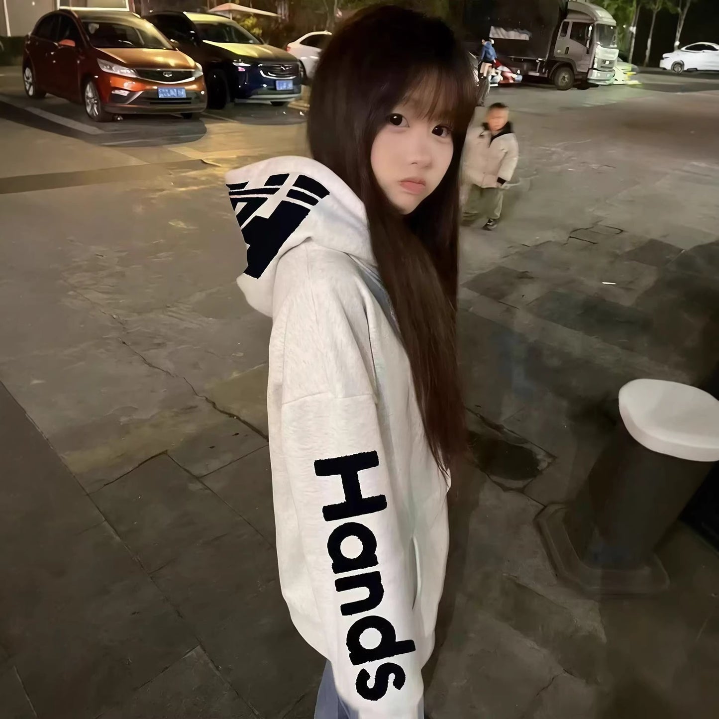 Hooded Fleece Sweatshirt for Women with Letter Embroidery