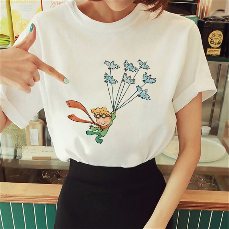 Summer Little Prince Pattern Printed Women's T-shirt Fashionable and Exquisite Women's Top Girls' Summer Wear